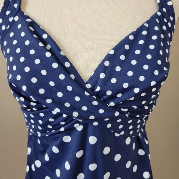 Lands' End Deep Sea Polka Dot V-Neck Wrap Underwire Tankini Swim Top Sz 8 - Picture 7 of 16